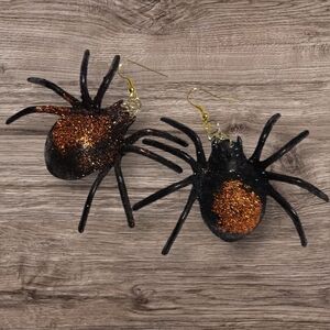 Spider Earrings Big Body Black & Orange